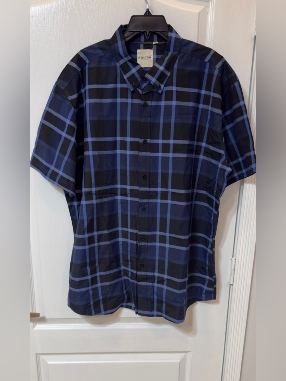 Holton Canvas Cloth Men's Blue Plaid Short-Sleeve Button-Down Shirt XXL